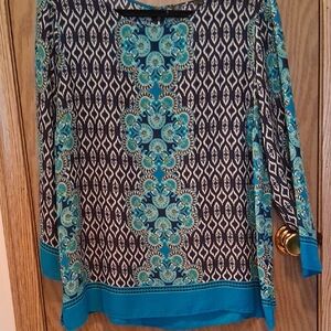 Elegant Teal and Black Patterned Women's Top